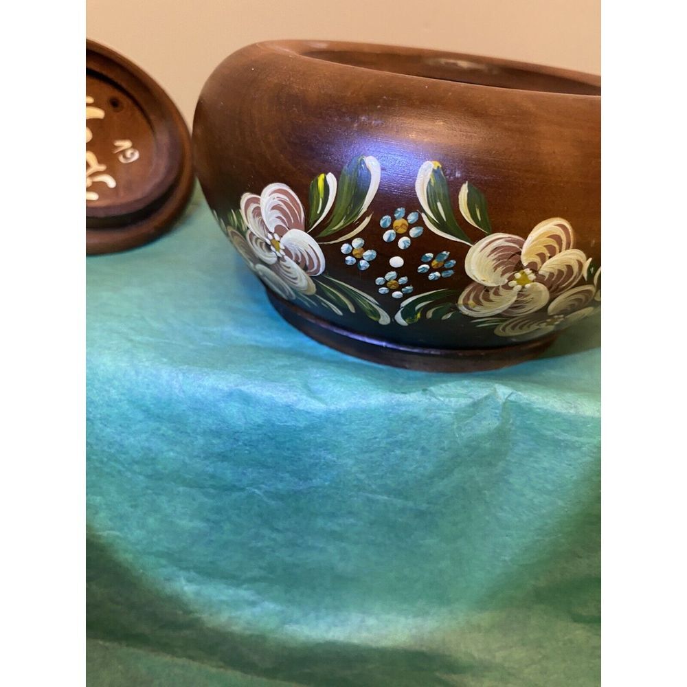 Hand turned hand painted wooden tobacco jar vintage 1983 - Picture 6 of 11